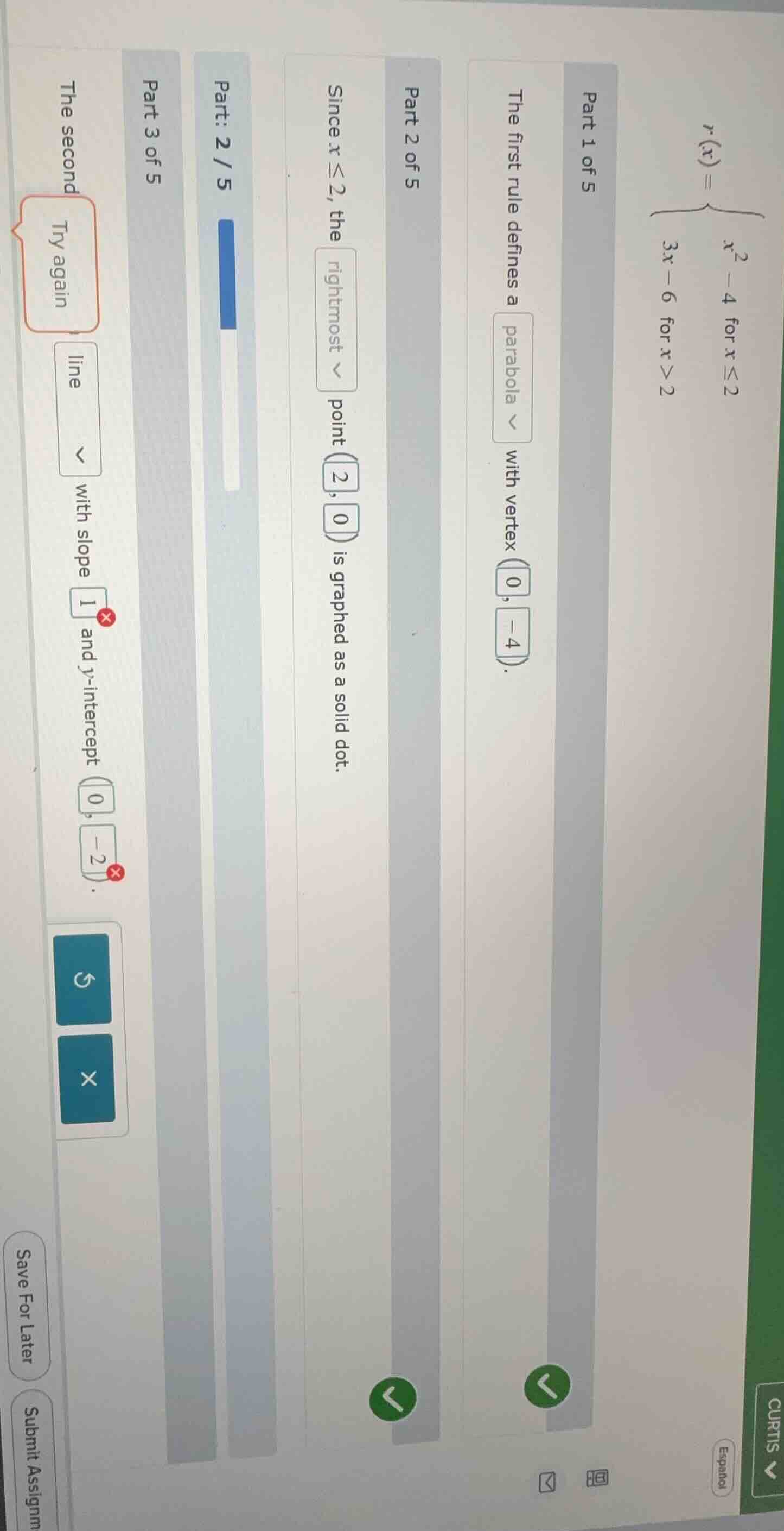 r(x) = \\begin{cases} x^2 - 4 & \\text{for } x \\leq 2 \\\\ 3x - 6 & \\…