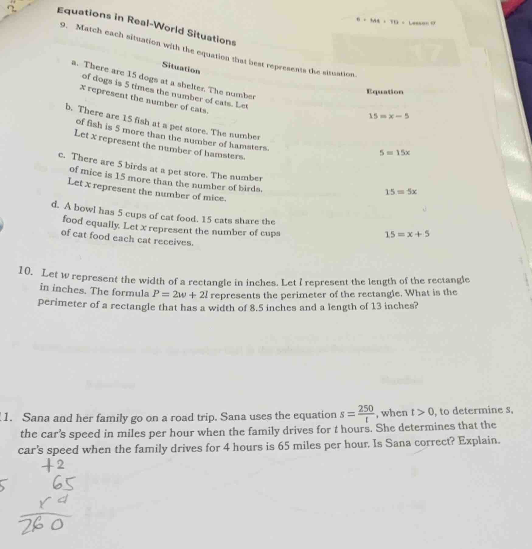 equations in real - world situations 9. match each situation with the e…