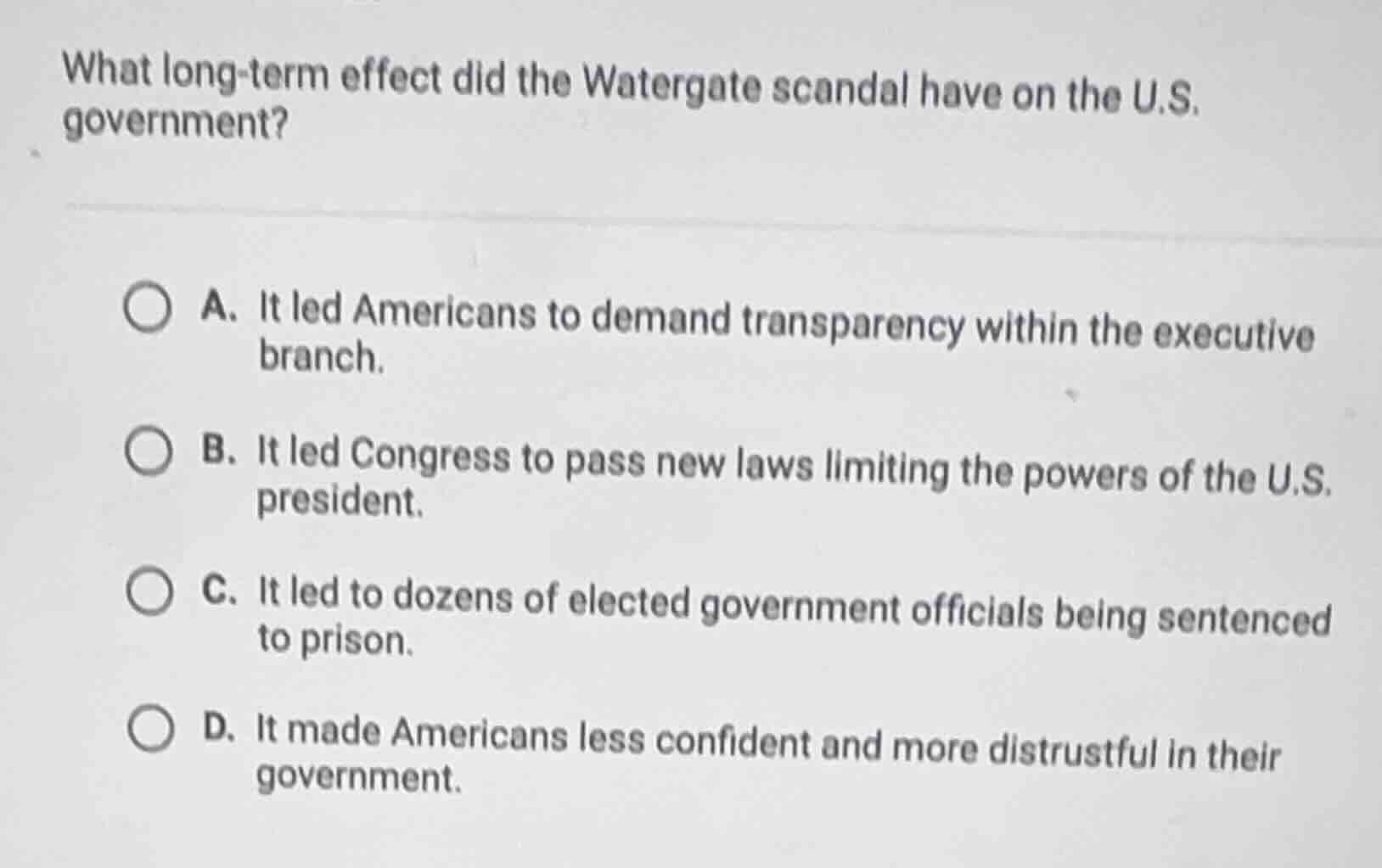 what long - term effect did the watergate scandal have on the u.s. gove…