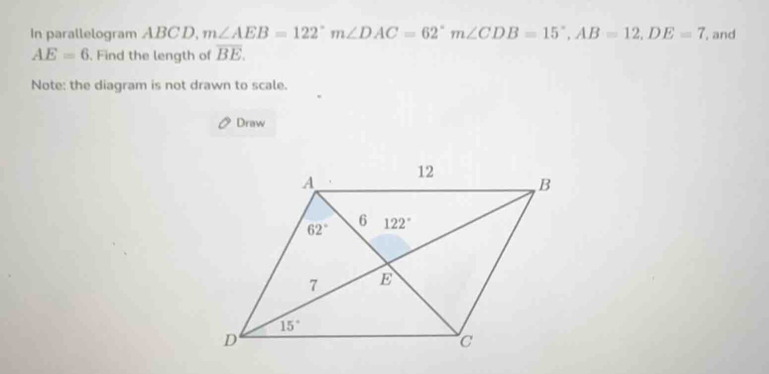 in parallelogram (abcd), (mangle aeb = 122^circ), (mangle dac = 62^circ…