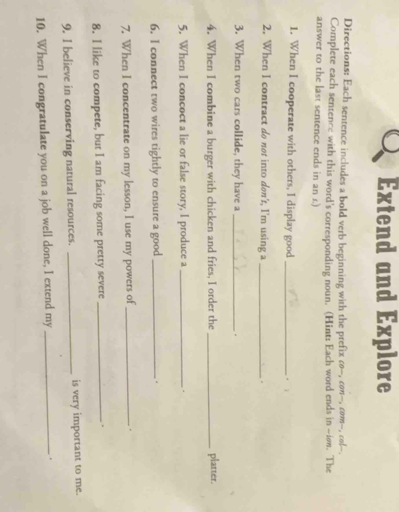 extend and explore directions: each sentence includes a bold verb begin…