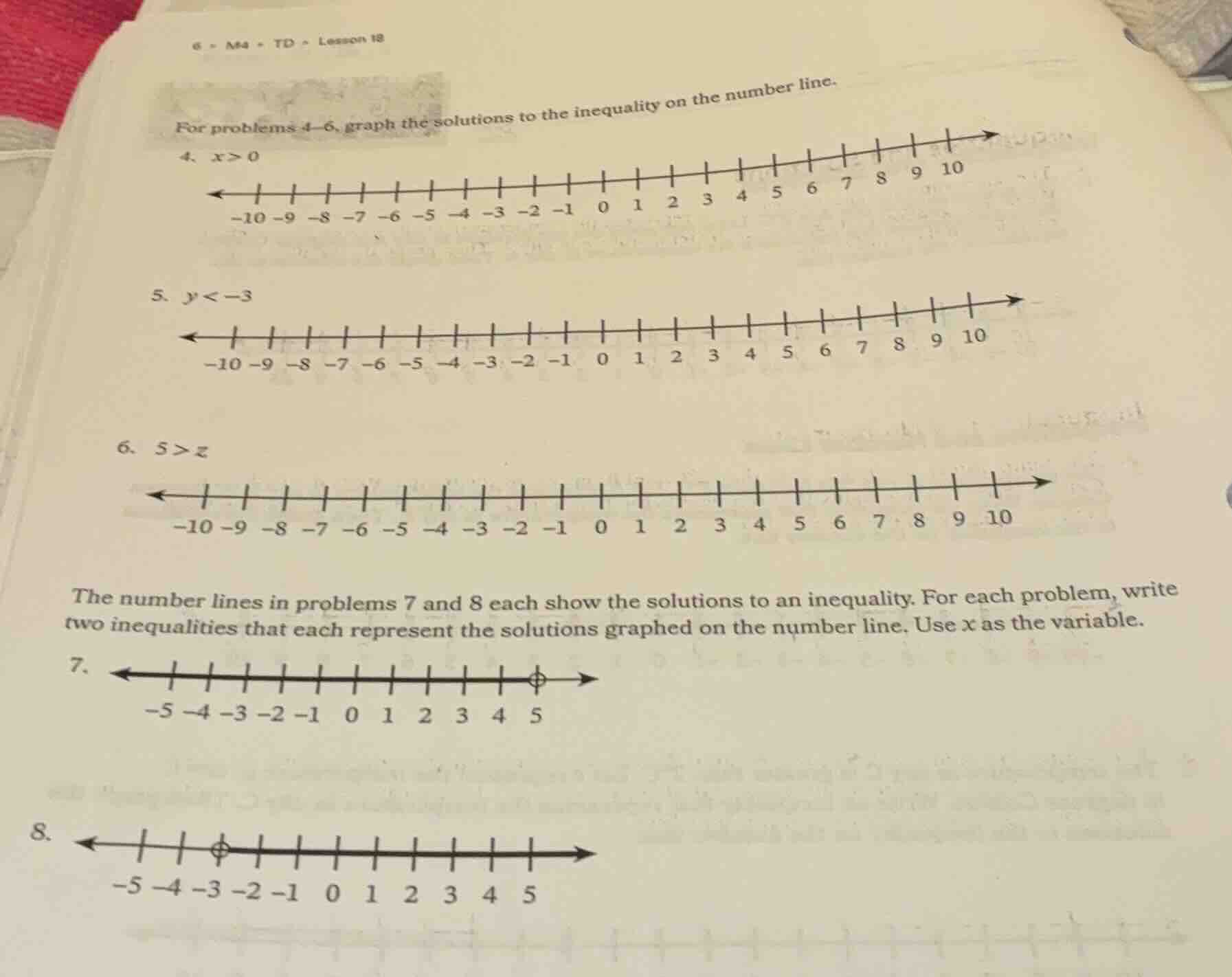 for problems 4–6, graph the solutions to the inequality on the number l…