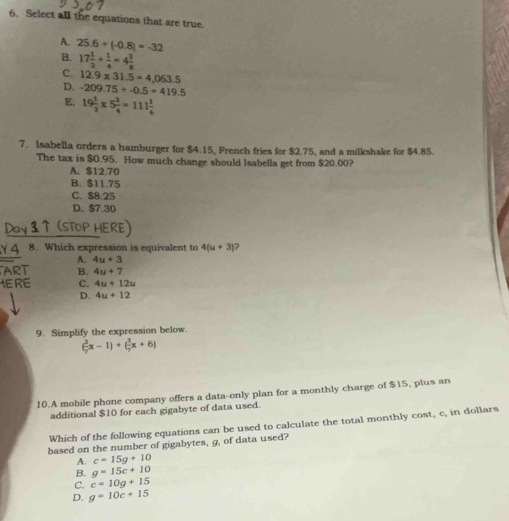 6. select all the equations that are true. a. $25.6 \\div (-0.8) = -32$…