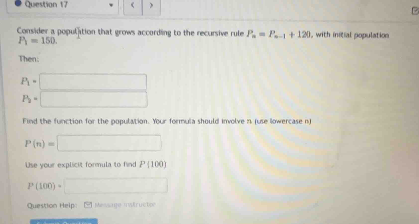 question 17 consider a population that grows according to the recursive…