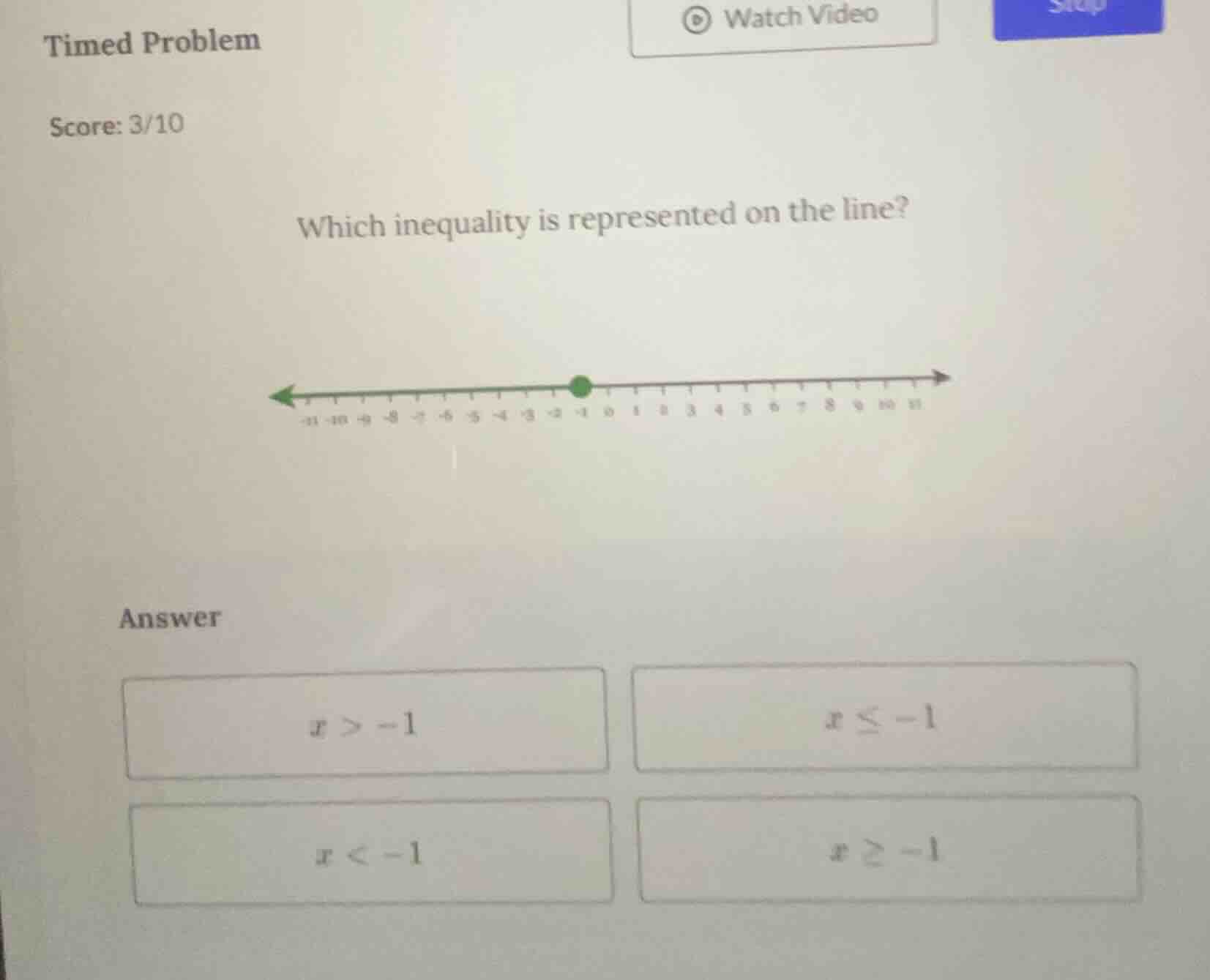 timed problem score: 3/10 which inequality is represented on the line? …