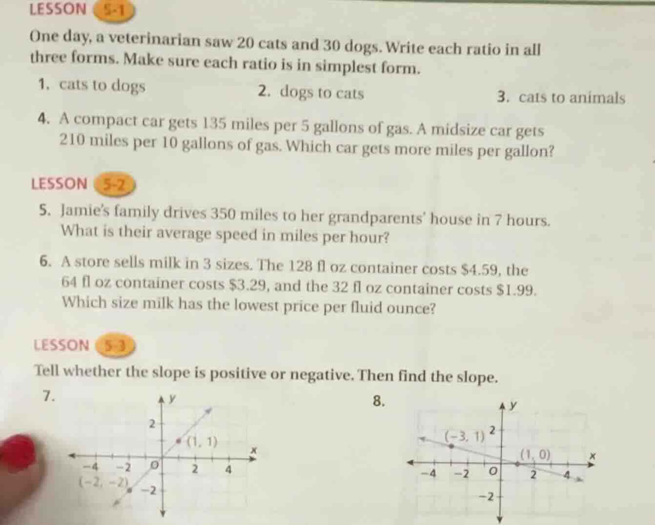 lesson 5-1 one day, a veterinarian saw 20 cats and 30 dogs. write each …