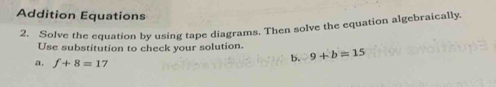 addition equations 2. solve the equation by using tape diagrams. then s…