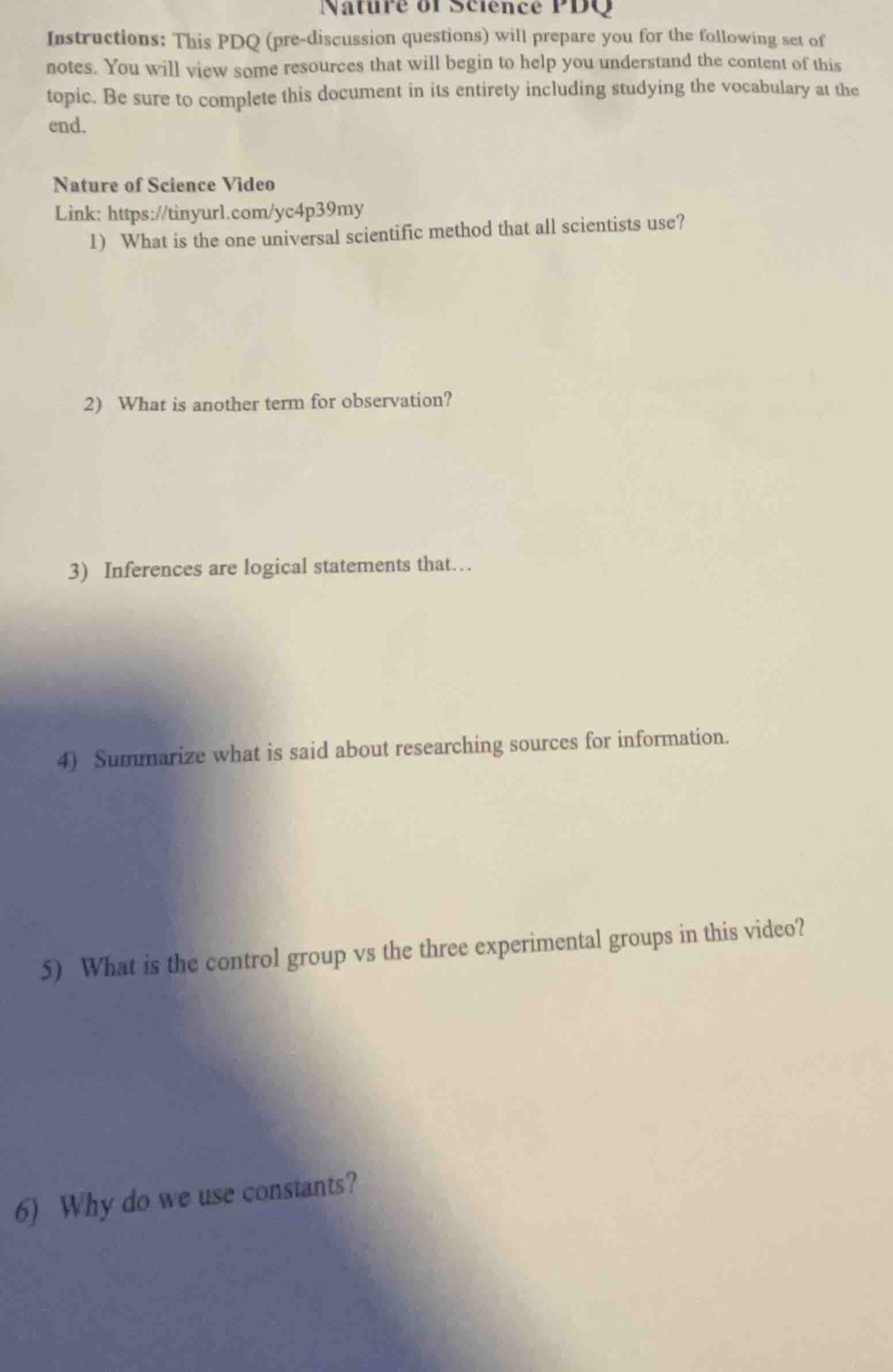 nature of science pdq instructions: this pdq (pre - discussion question…