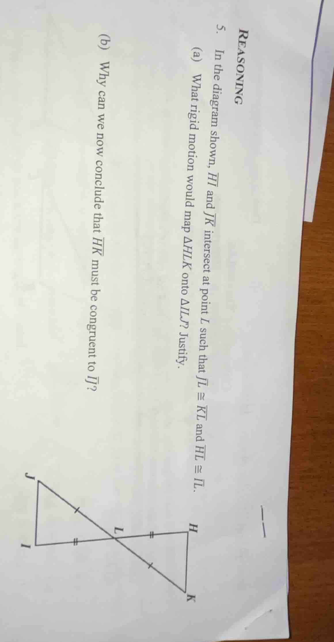 reasoning 5. in the diagram shown, (overline{hi}) and (overline{jk}) in…