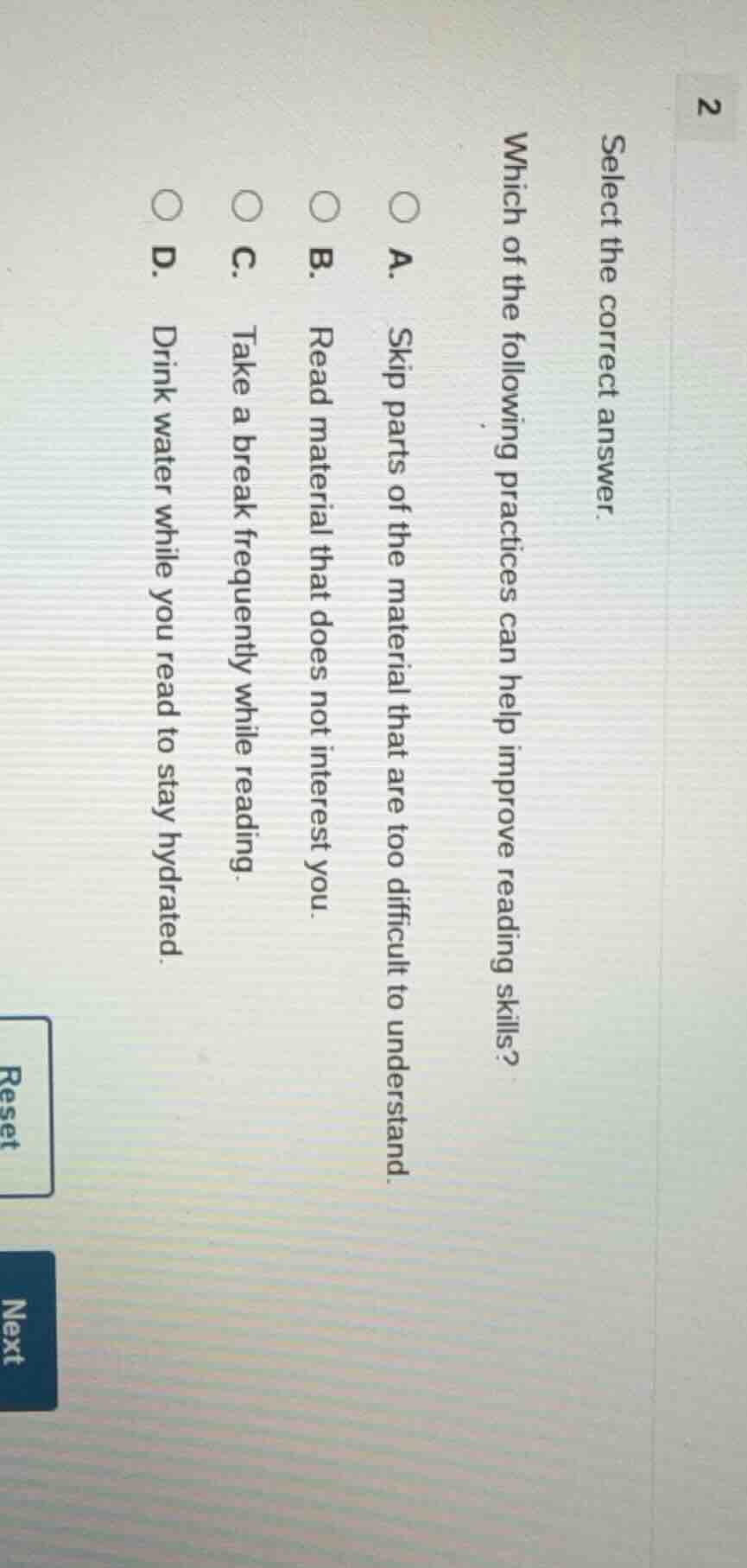 select the correct answer. which of the following practices can help im…