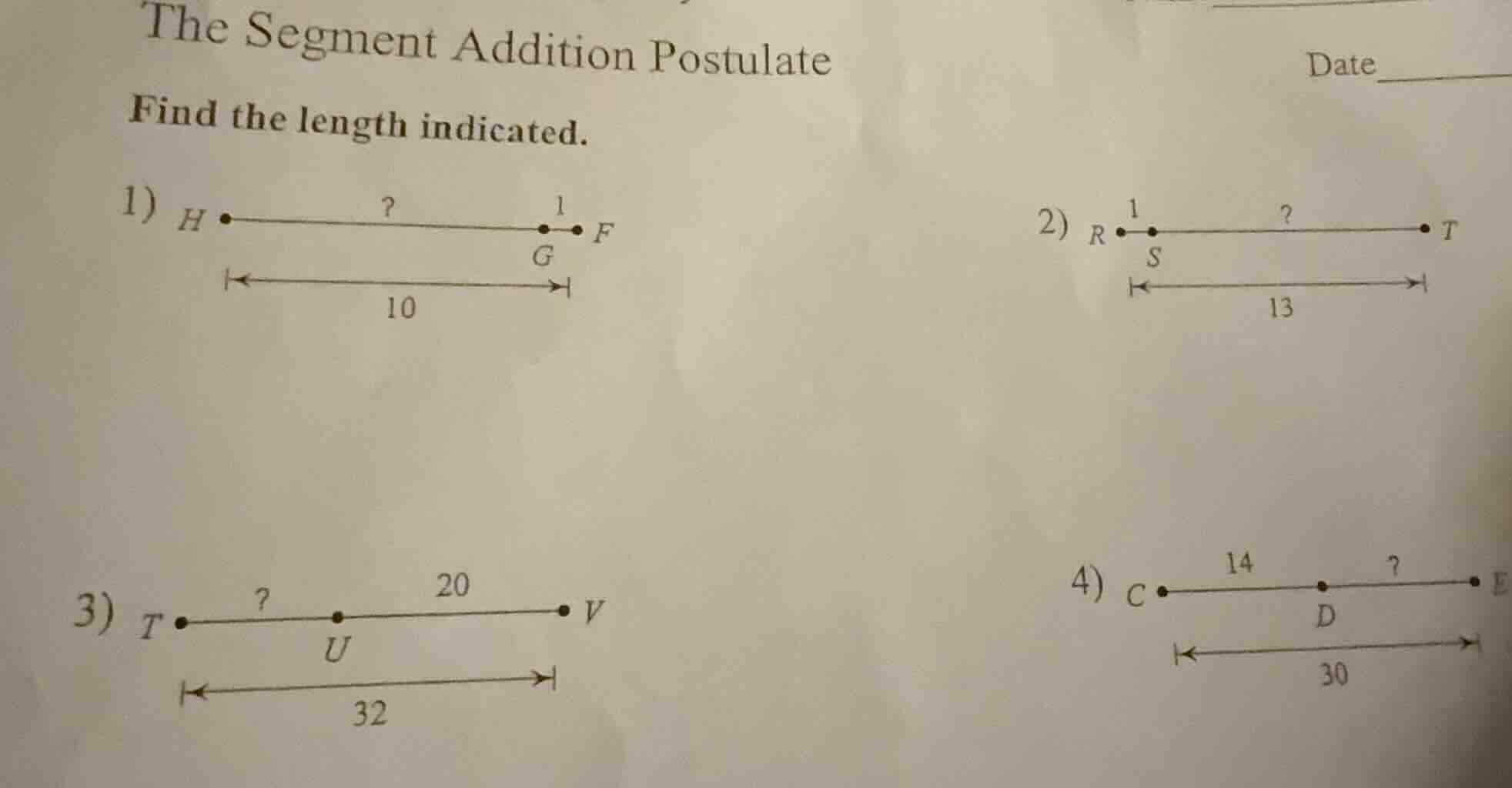 the segment addition postulate find the length indicated. 1) ( h \bulle…