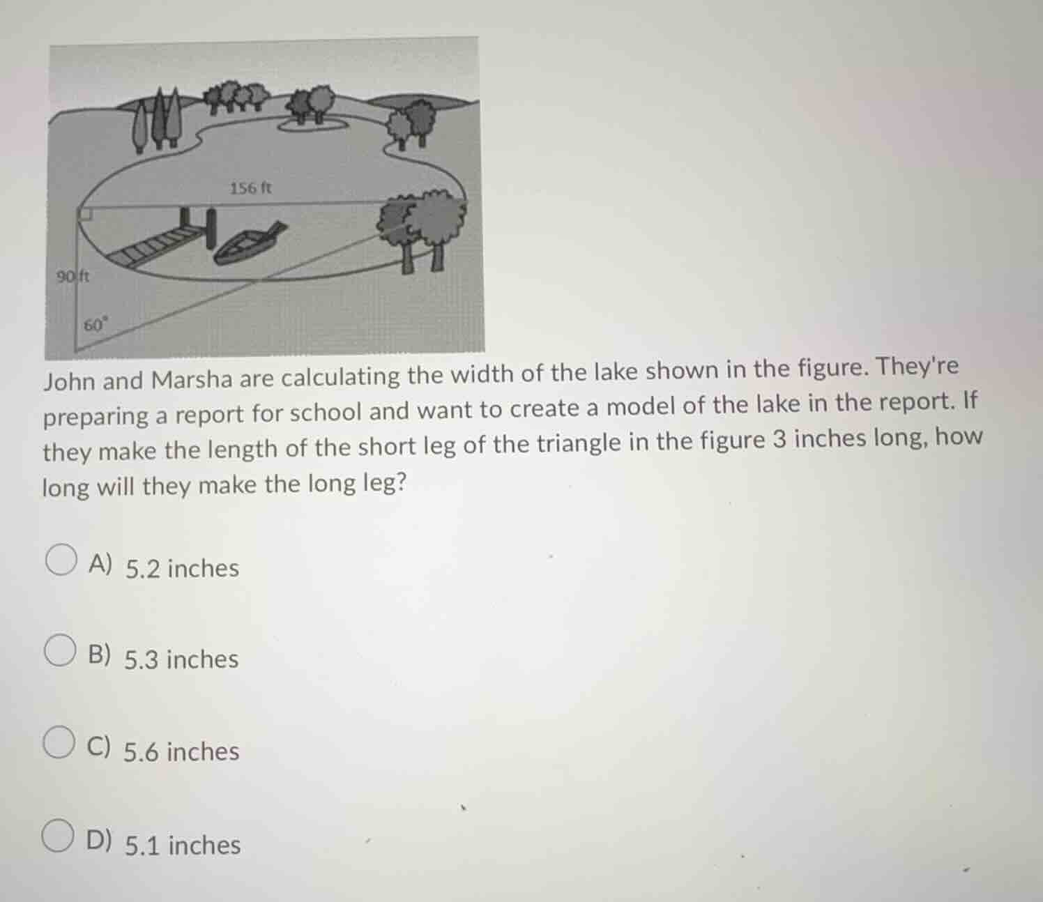 john and marsha are calculating the width of the lake shown in the figu…