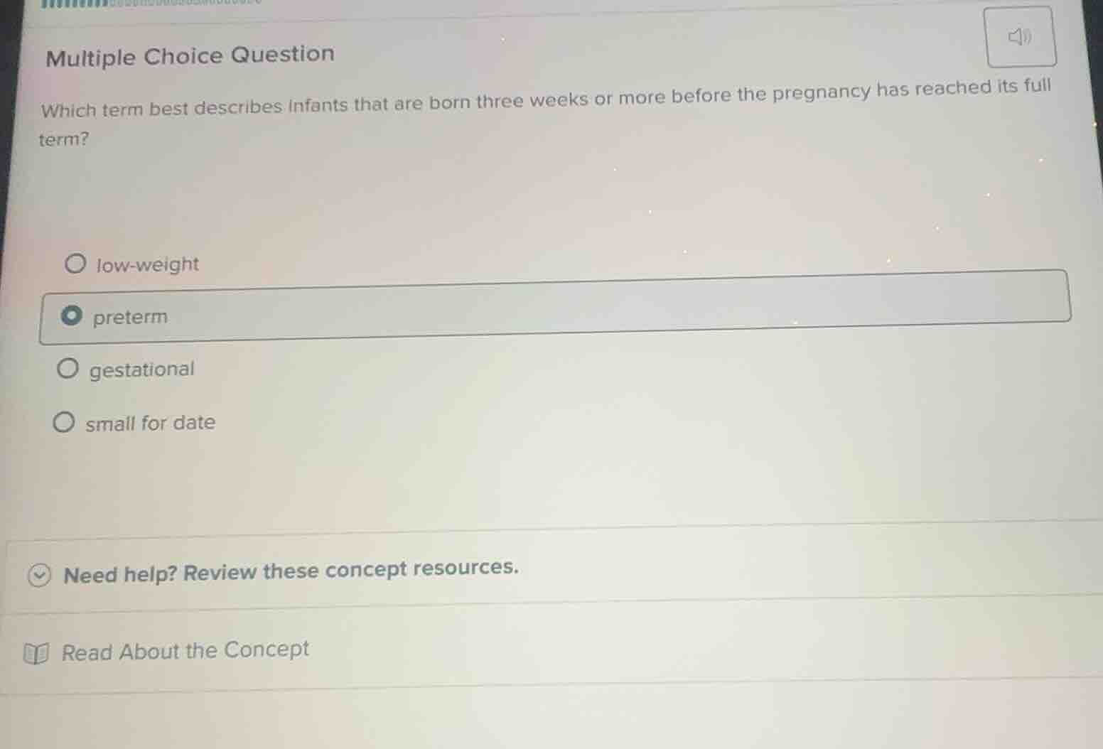 multiple choice question which term best describes infants that are bor…