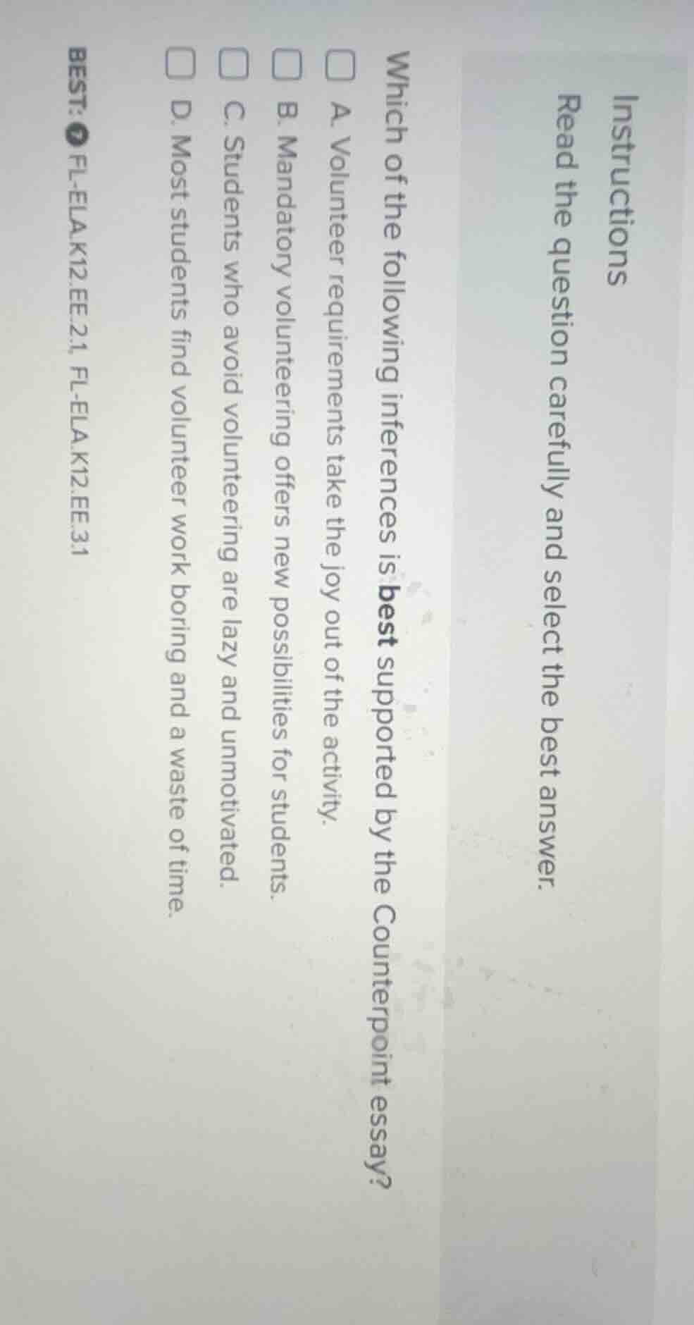 instructions read the question carefully and select the best answer. wh…