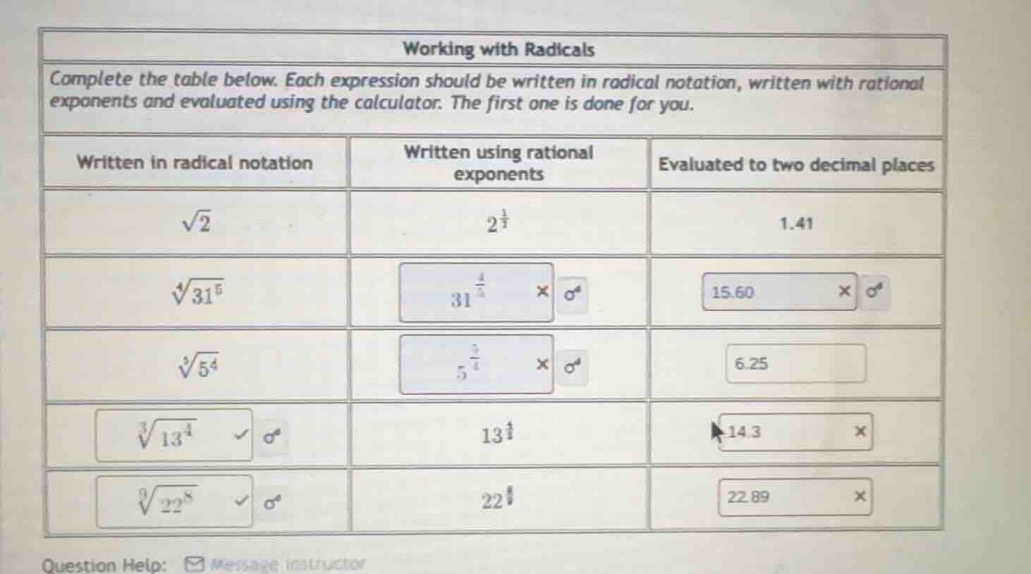 working with radicals complete the table below. each expression should …