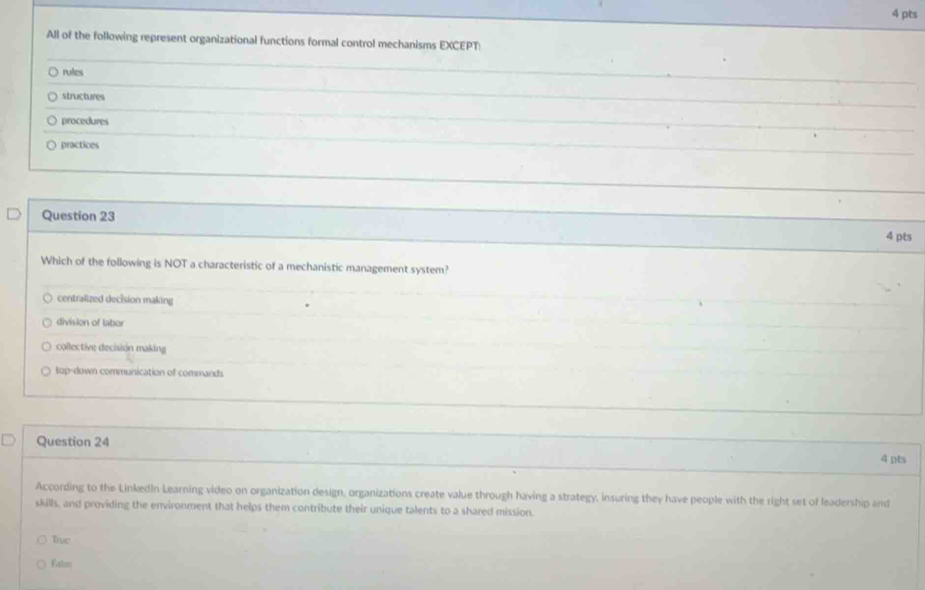 all of the following represent organizational functions formal control …