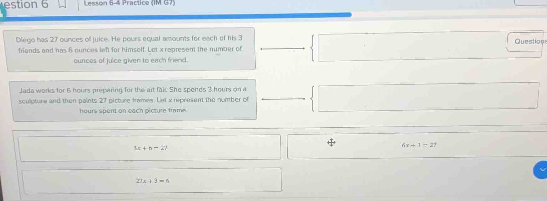 diego has 27 ounces of juice. he pours equal amounts for each of his 3 …