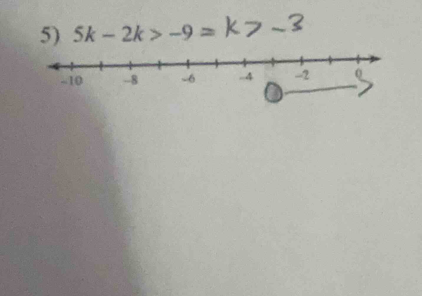 5) $5k - 2k > -9 = k > -3$