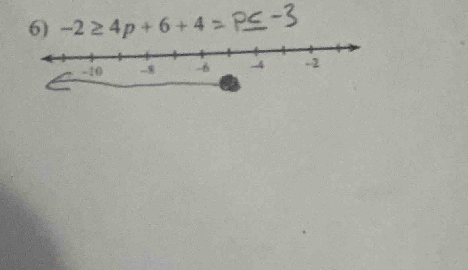 6) $-2 \\geq 4p + 6 + 4 = p \\leq -3$