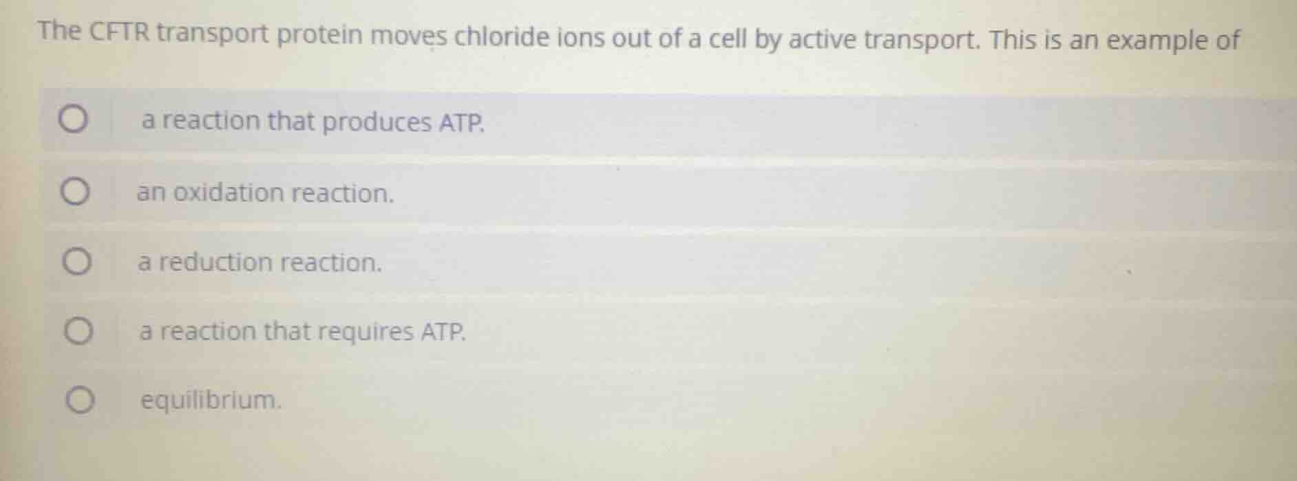 the cftr transport protein moves chloride ions out of a cell by active …