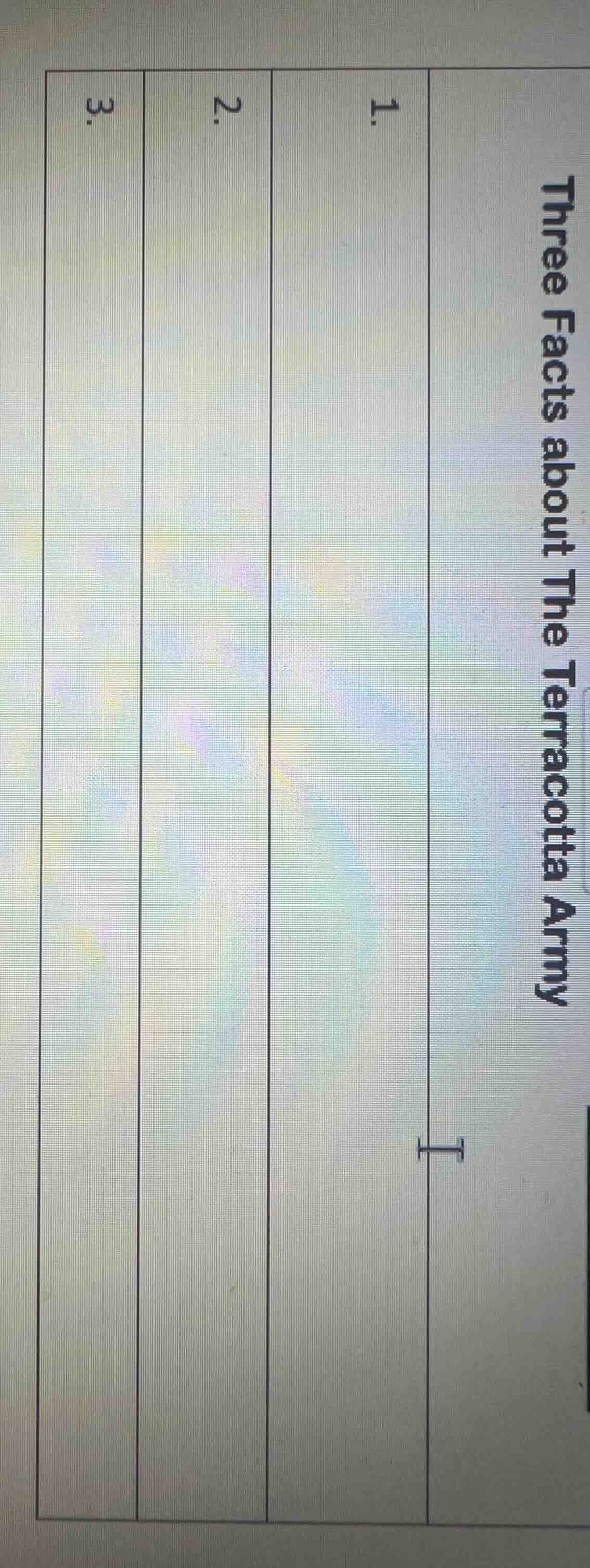 three facts about the terracotta army 1. 2. 3.