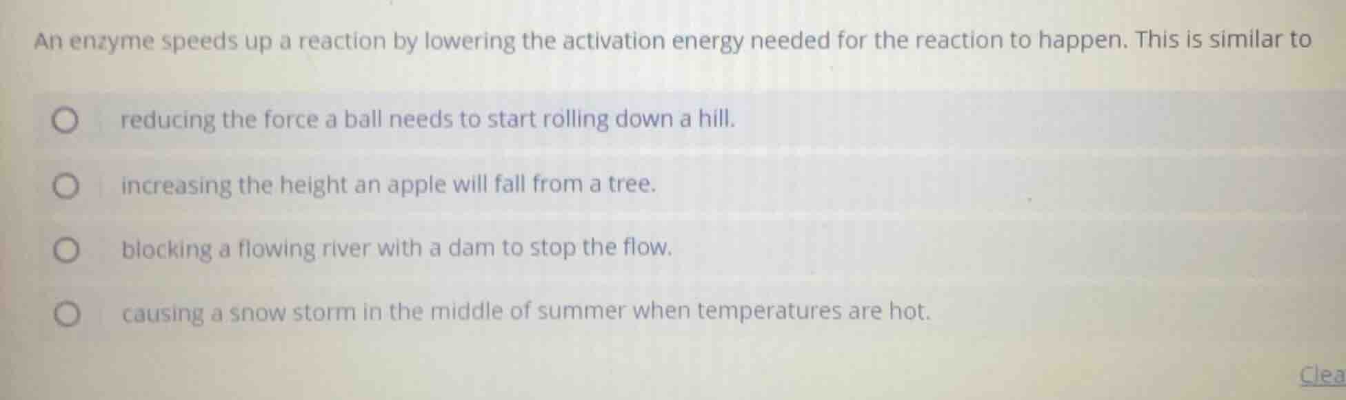 an enzyme speeds up a reaction by lowering the activation energy needed…