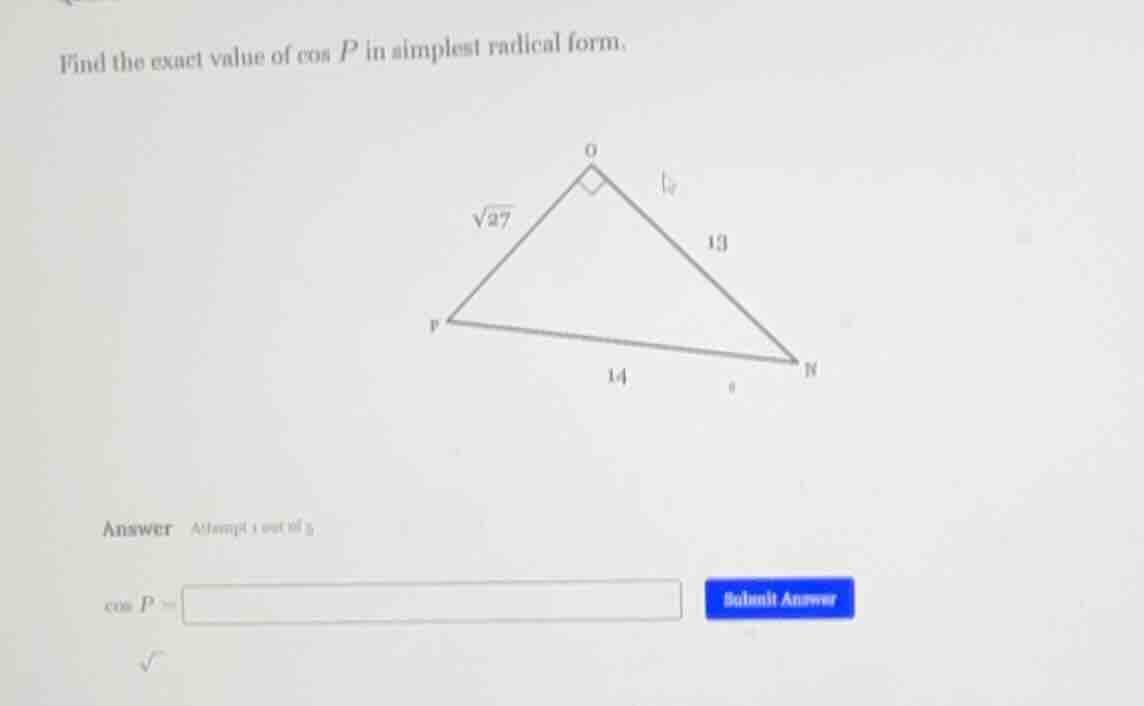 find the exact value of \\(\\cos p\\) in simplest radical form. answer …