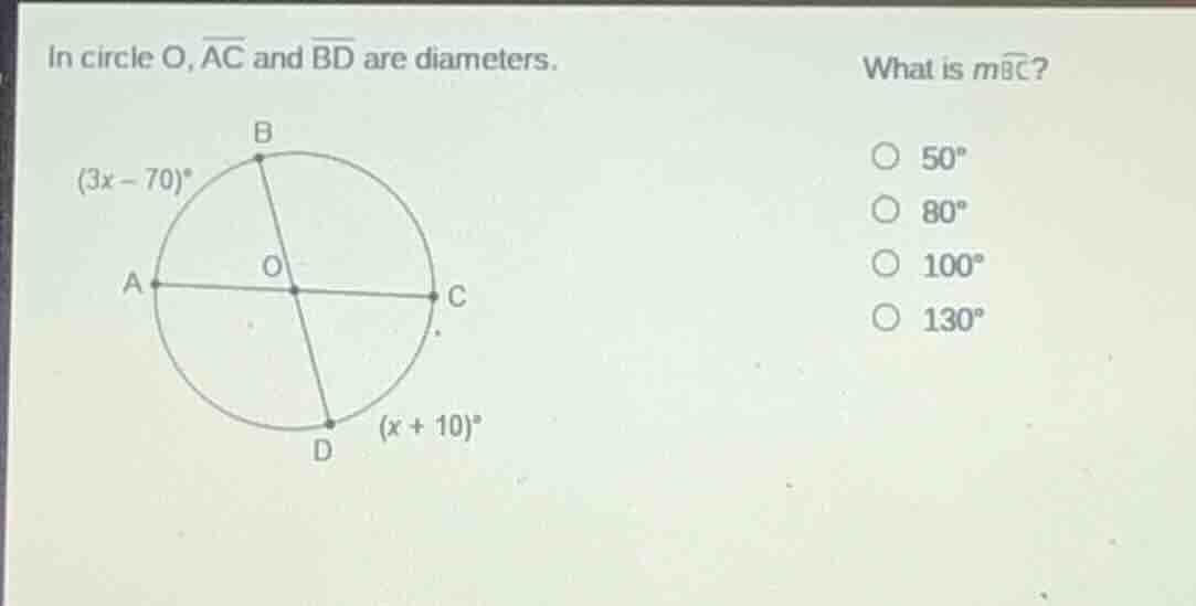 in circle o, \\(\\overline{ac}\\) and \\(\\overline{bd}\\) are diameter…