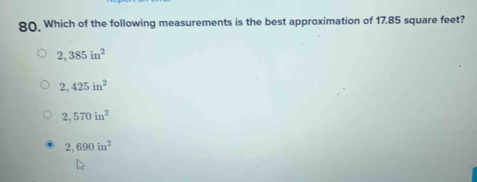 80. which of the following measurements is the best approximation of 17…