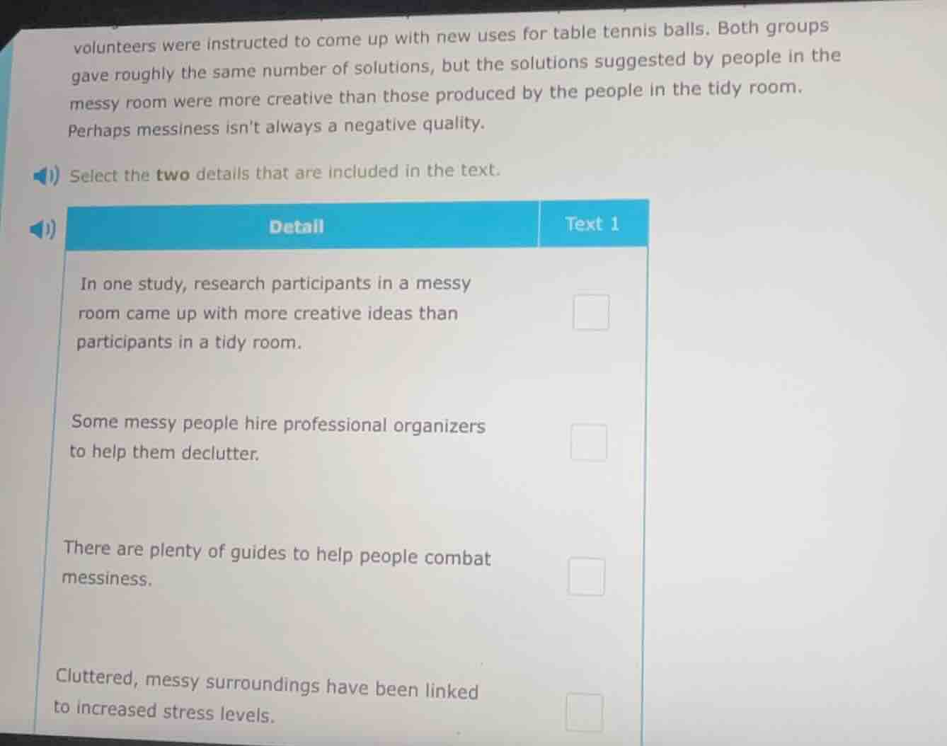 volunteers were instructed to come up with new uses for table tennis ba…