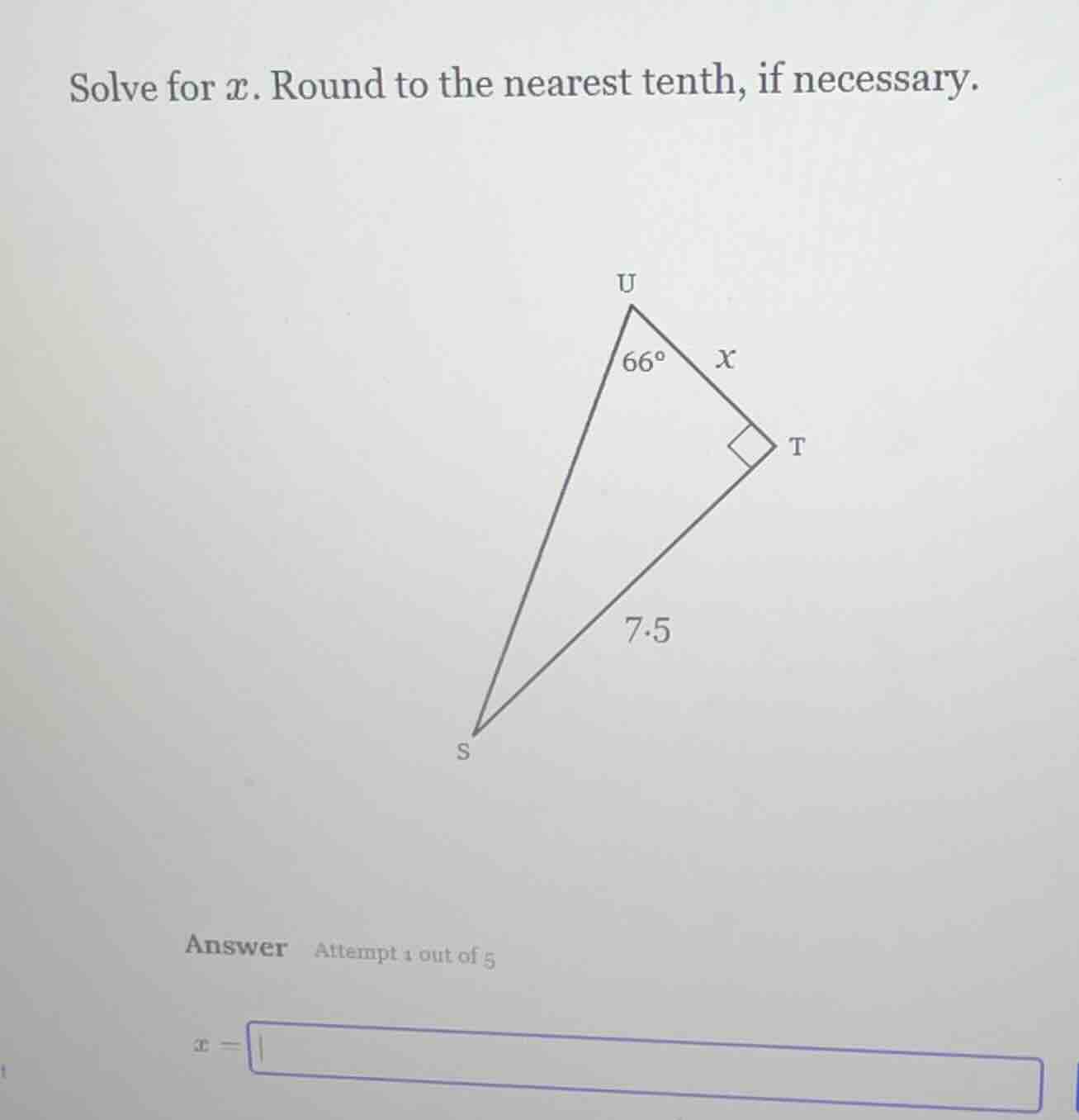 solve for x. round to the nearest tenth, if necessary.