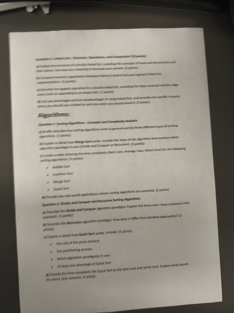 question 2: linked lists - structure, operations, and comparison (10 po…