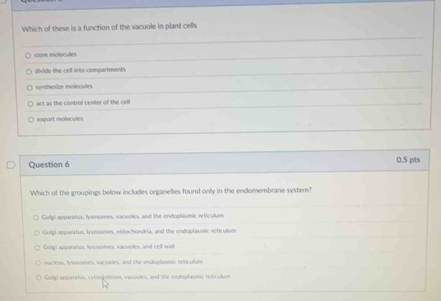which of these is a function of the vacuole in plant cells store molecu…