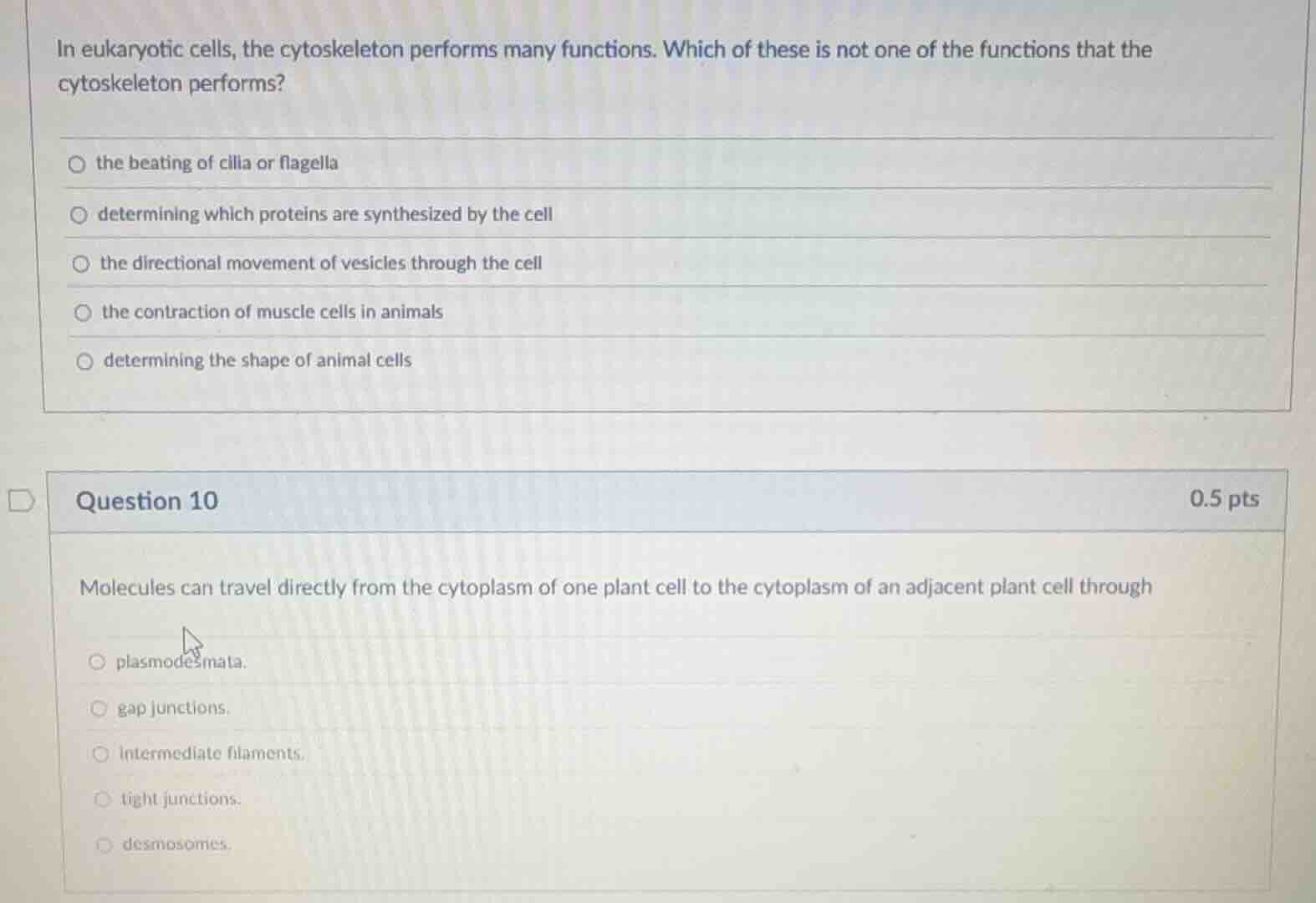 in eukaryotic cells, the cytoskeleton performs many functions. which of…