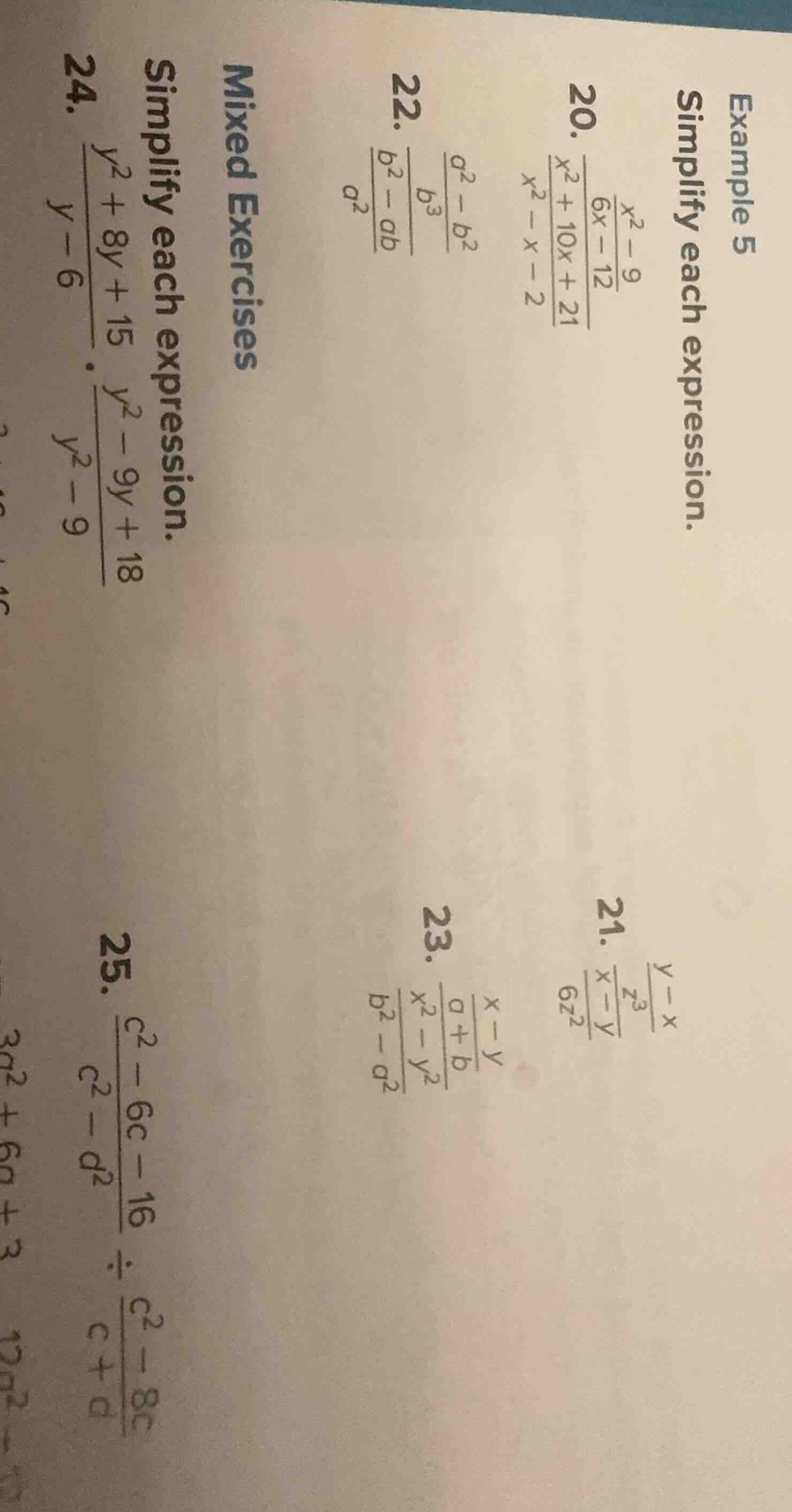 example 5 simplify each expression. 20. (dfrac{dfrac{x^2 - 9}{6x - 12}}…