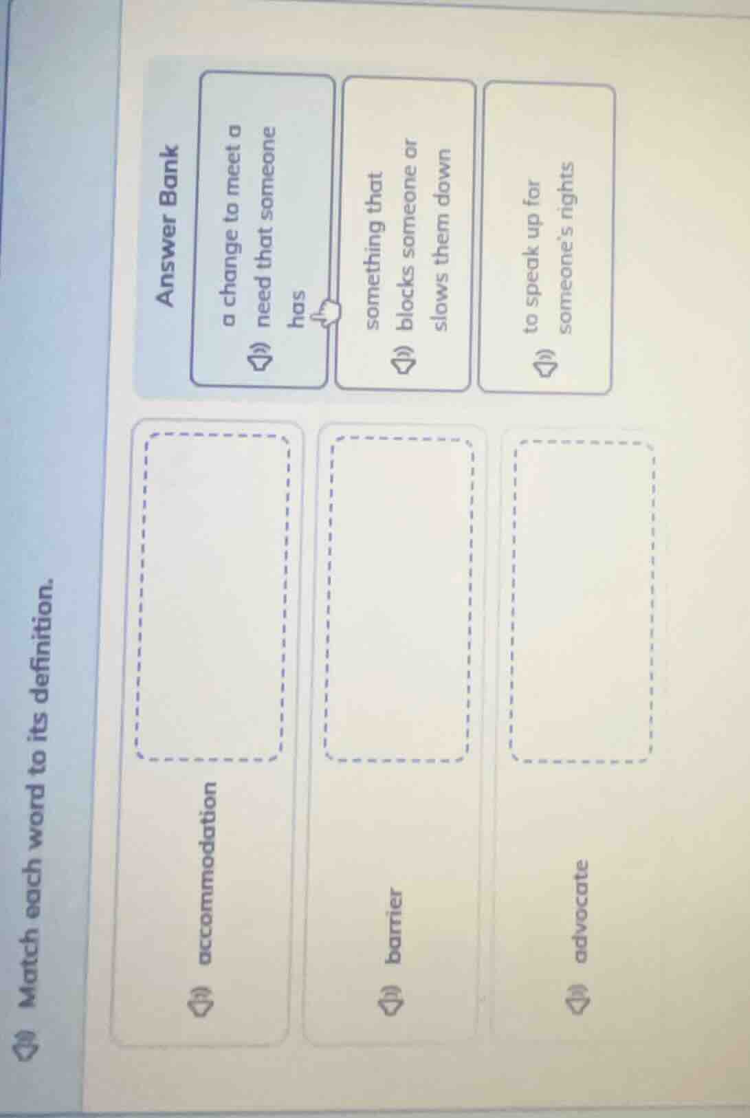 match each word to its definition. answer bank a change to meet a need …