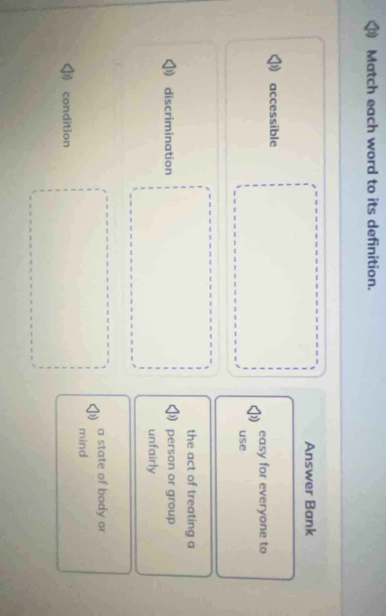 match each word to its definition. answer bank easy for everyone to use…