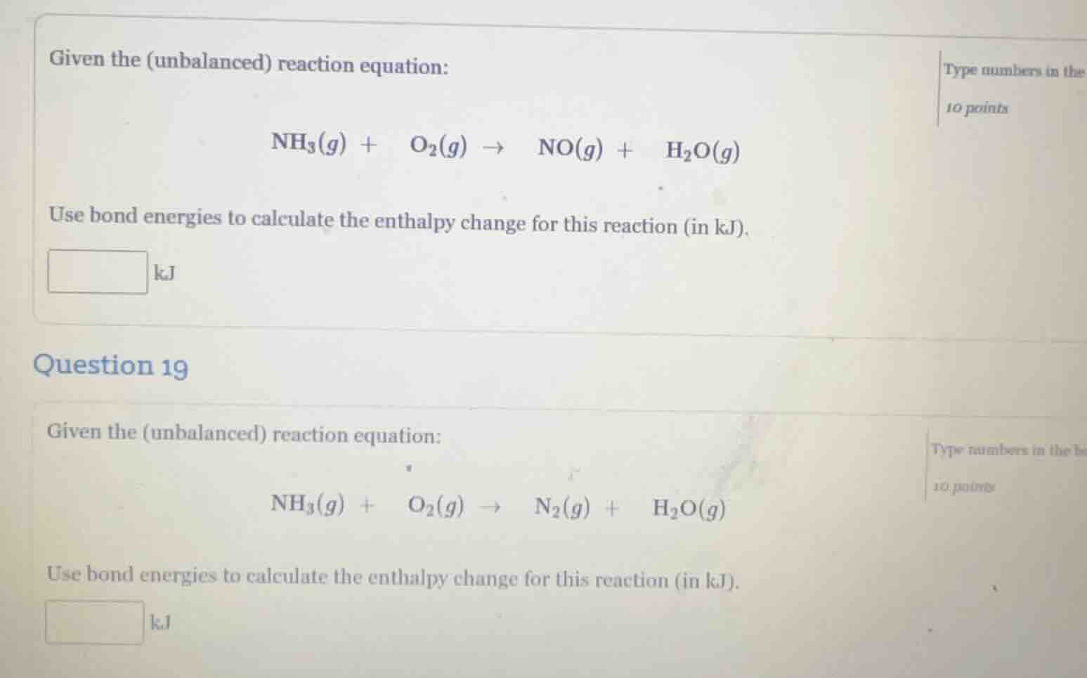 given the (unbalanced) reaction equation: nh₃(g) + o₂(g) → no(g) + h₂o(…