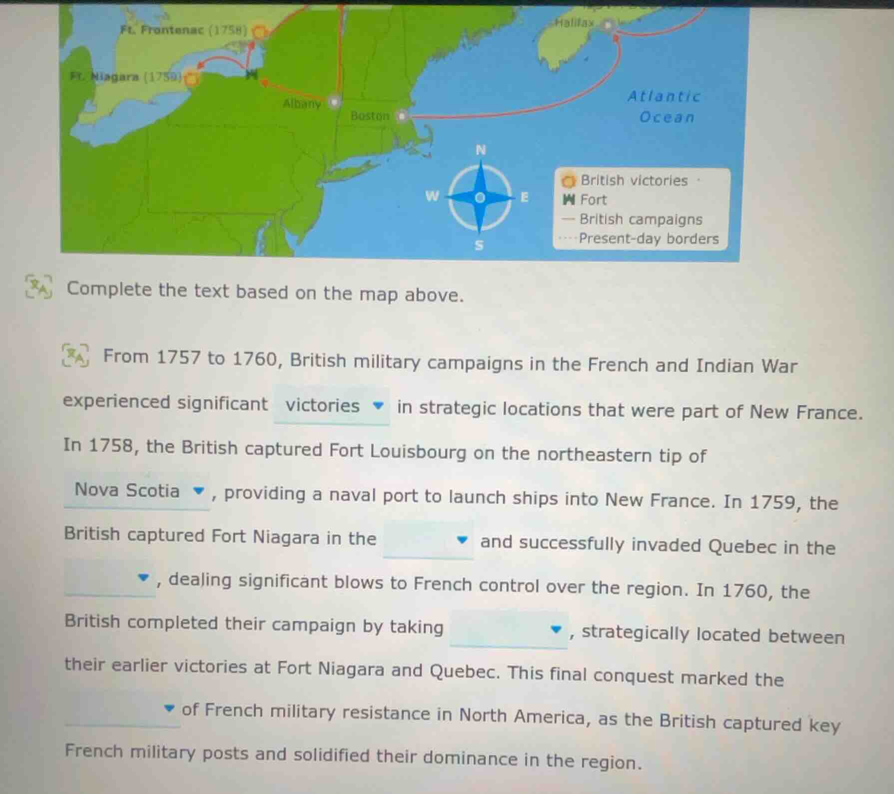 complete the text based on the map above. from 1757 to 1760, british mi…