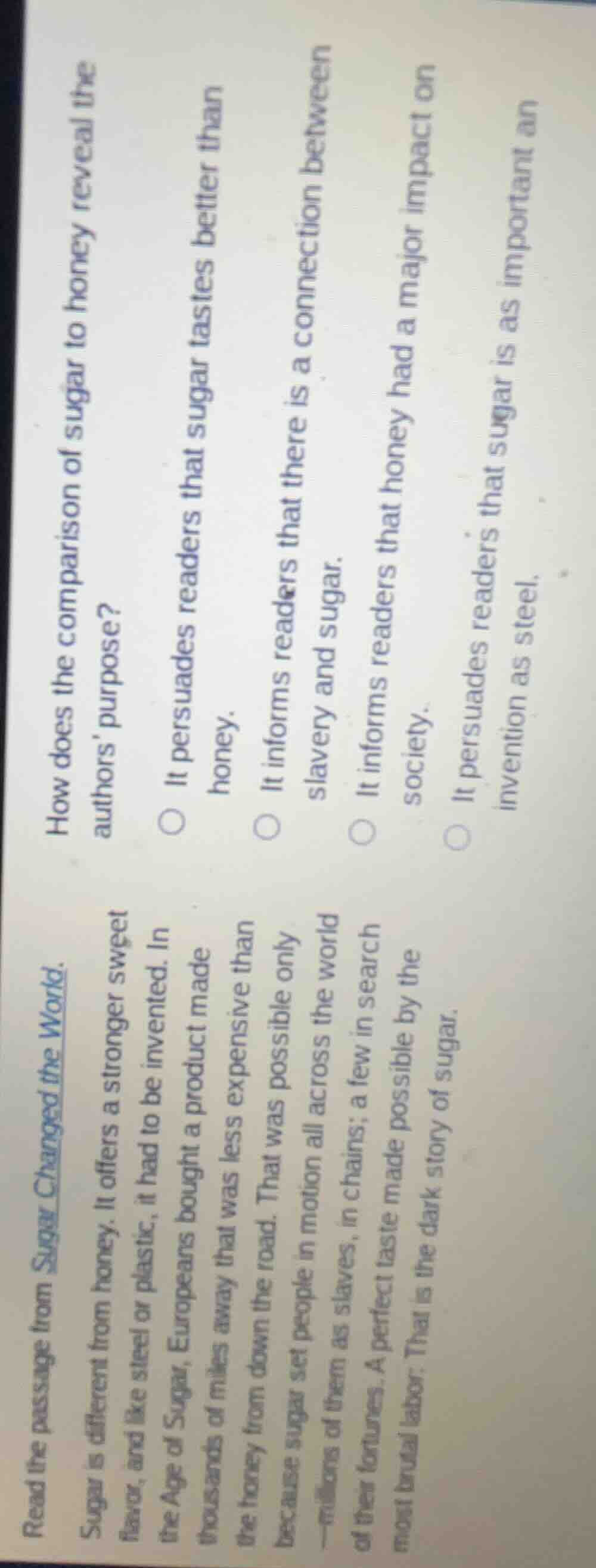 read the passage from sugar changed the world. sugar is different from …