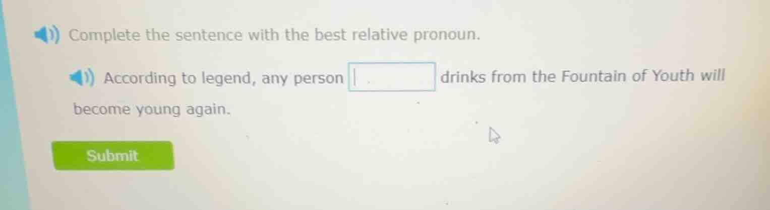 complete the sentence with the best relative pronoun. according to lege…