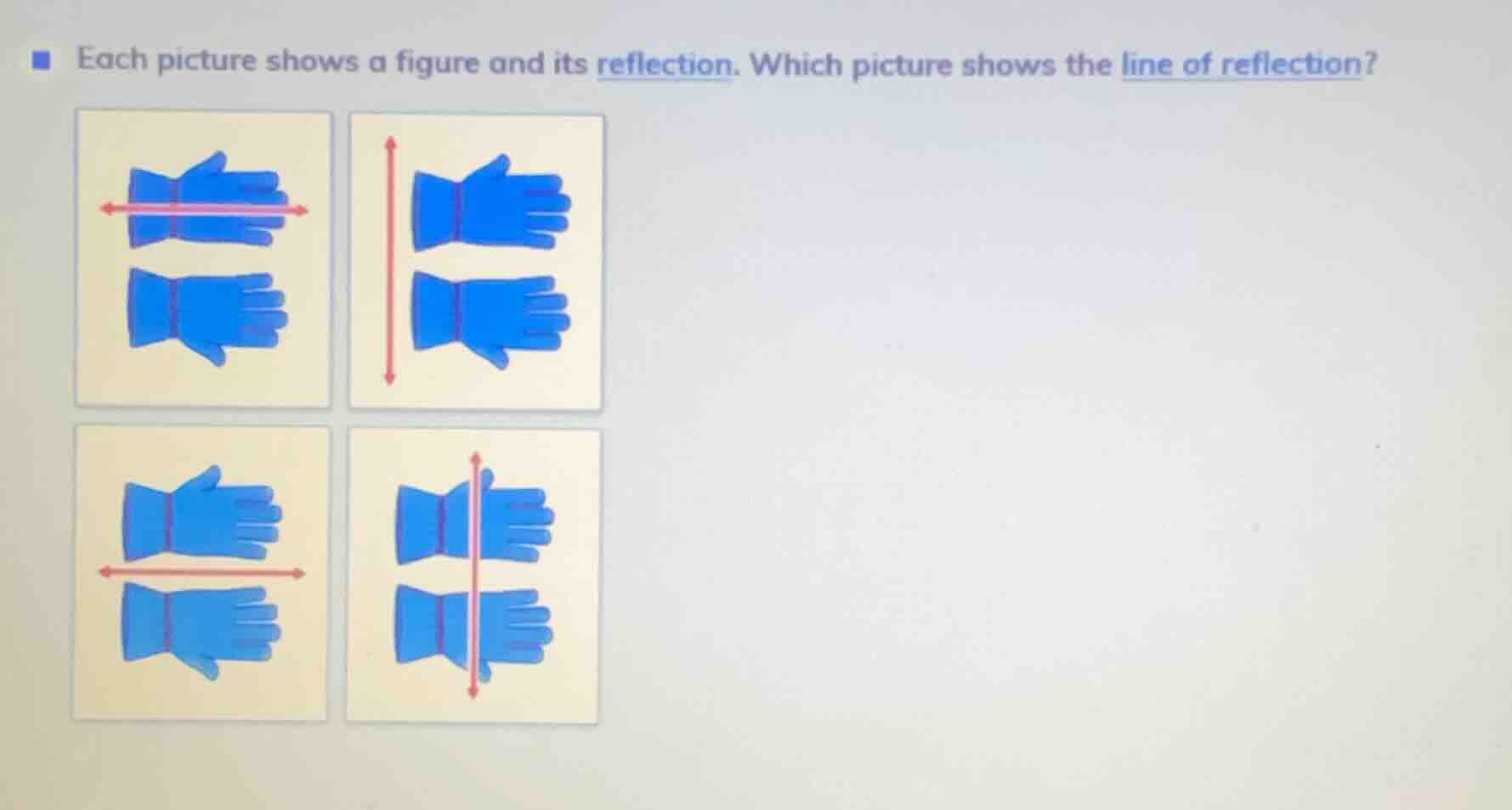 each picture shows a figure and its reflection. which picture shows the…