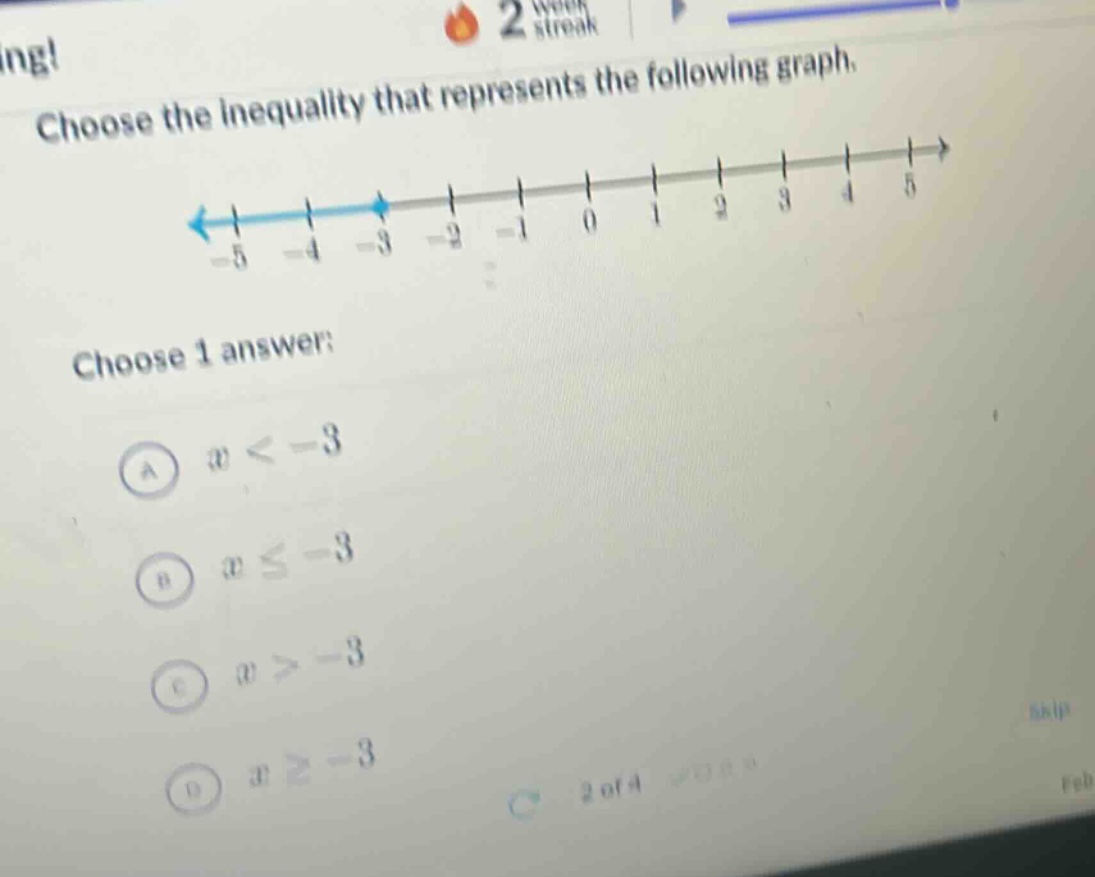 choose the inequality that represents the following graph. choose 1 ans…
