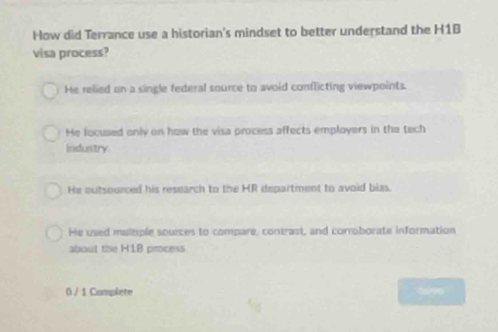 how did terrance use a historian’s mindset to better understand the h1b…