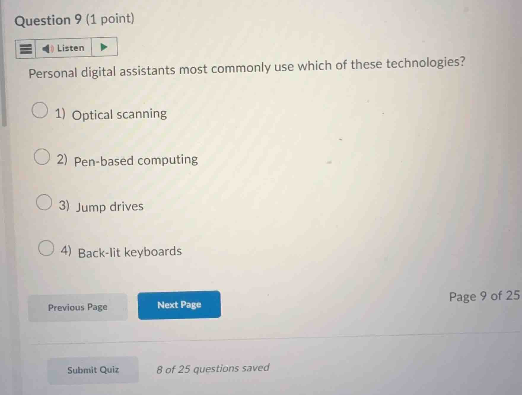 question 9 (1 point) personal digital assistants most commonly use whic…