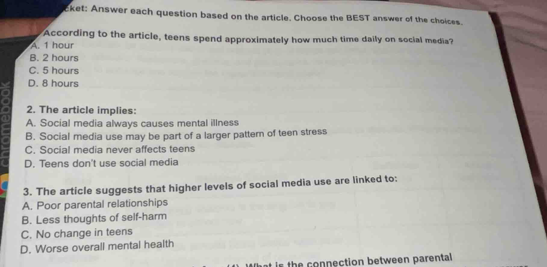 cket: answer each question based on the article. choose the best answer…