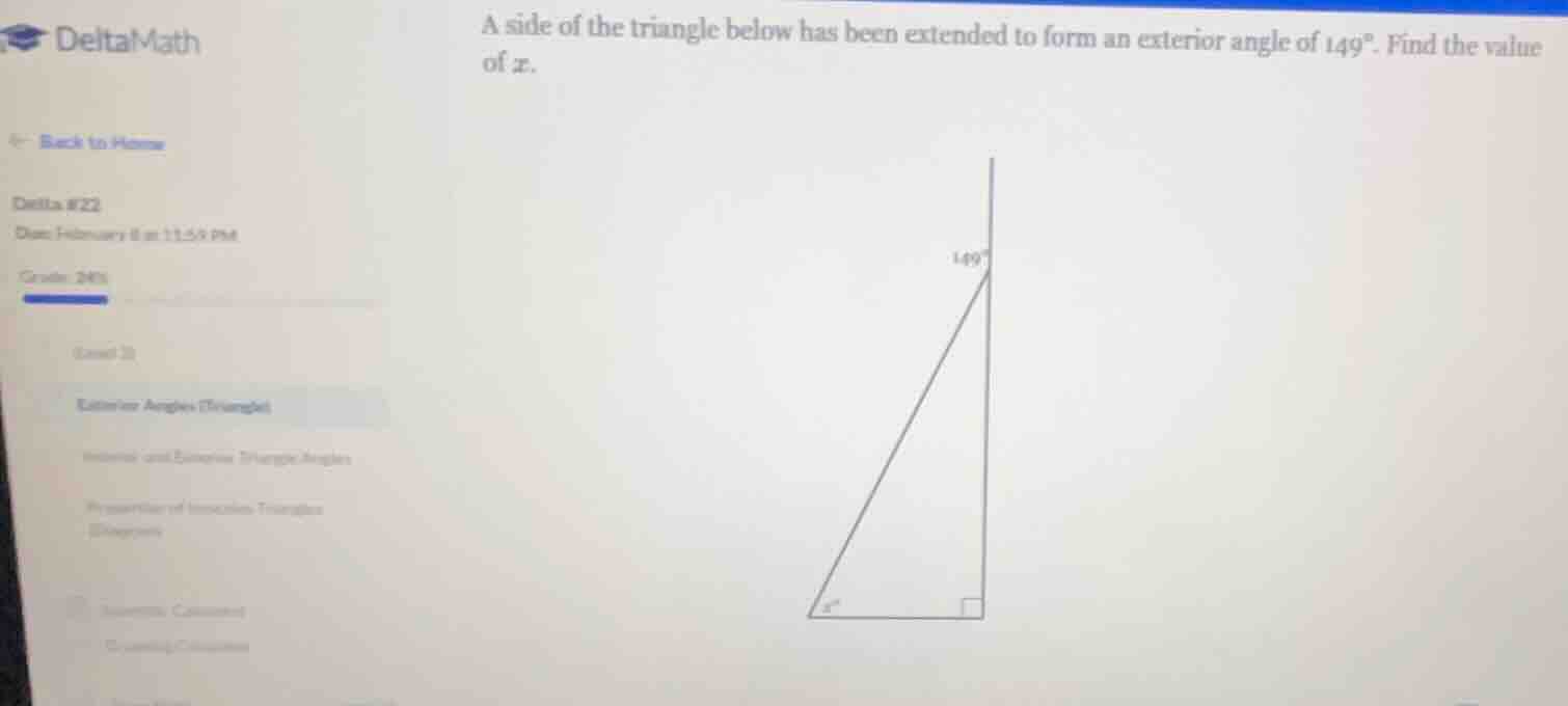 a side of the triangle below has been extended to form an exterior angl…