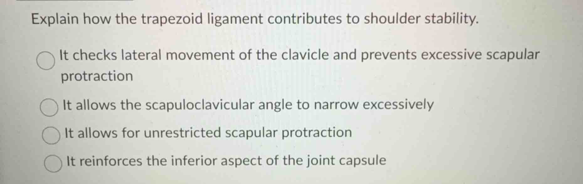 explain how the trapezoid ligament contributes to shoulder stability. i…