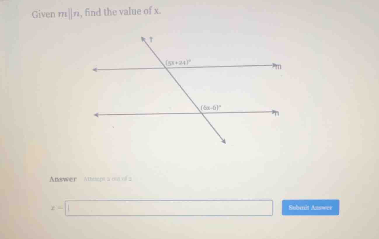 given ( m parallel n ), find the value of ( x ). answer attempt 2 out o…