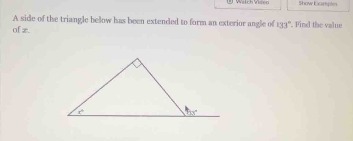 a side of the triangle below has been extended to form an exterior angl…